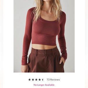 Free People WHITE Scoop Neck Long Sleeve Crop